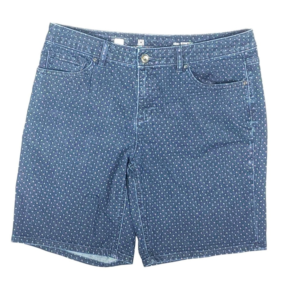 Liz Claiborne Bermuda Shorts Womens 12 Blue Polka Dot Denim Stretch